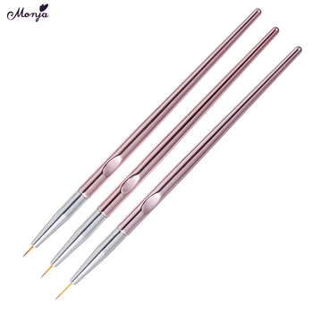 

Monja 3 Pcs/Set 5/7/9mm Nail Art Pink Handle Painting Brush Kit French Stripes Lines Liner Pattern DIY Drawing Pen Manicure Tool