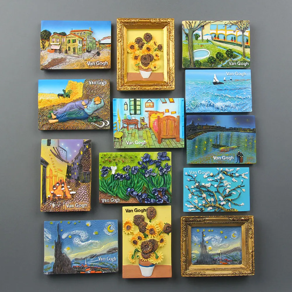 European Creative Famous Painting Resin Fridge Magnet Mona Lisa Sunflower Starry Van Gogh Series