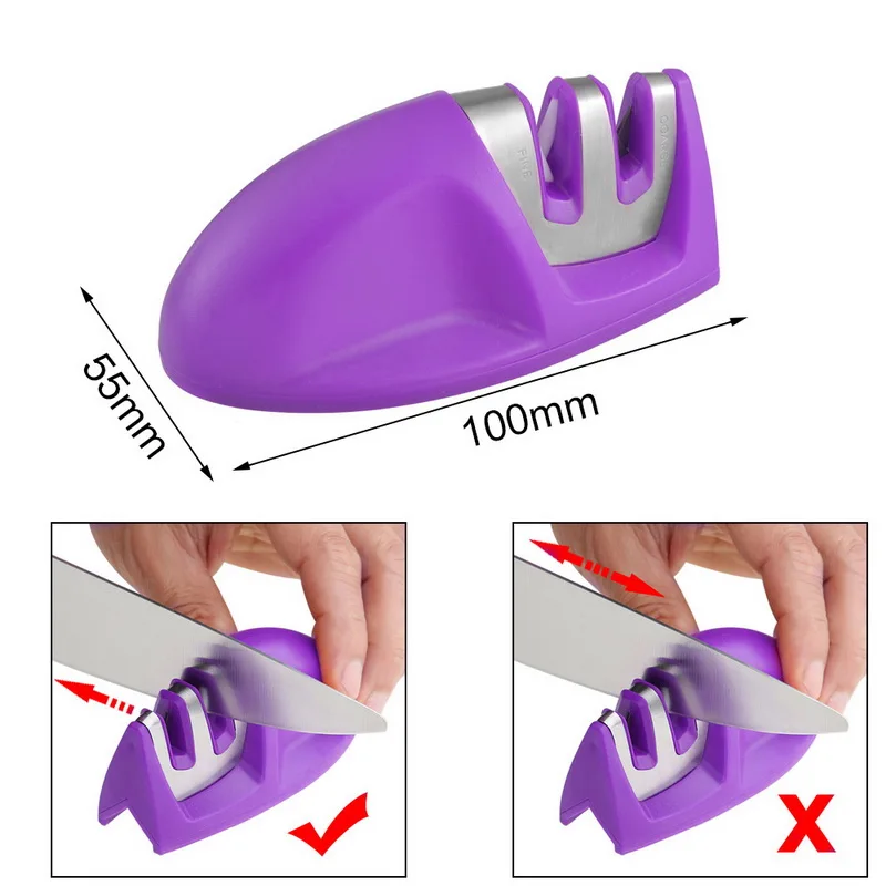 3 этапа Профессиональный Ножи точилка Заточка шлифовального станка точилка для ножей Вольфрам алмаз керамика точильные инструменты - Цвет: Purple