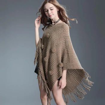 

Knitting with Fur Ball Pompom elegant Triangle Cashmere Winter scarf Solid color fur shawls Wedding Evening Party Bridal Capes