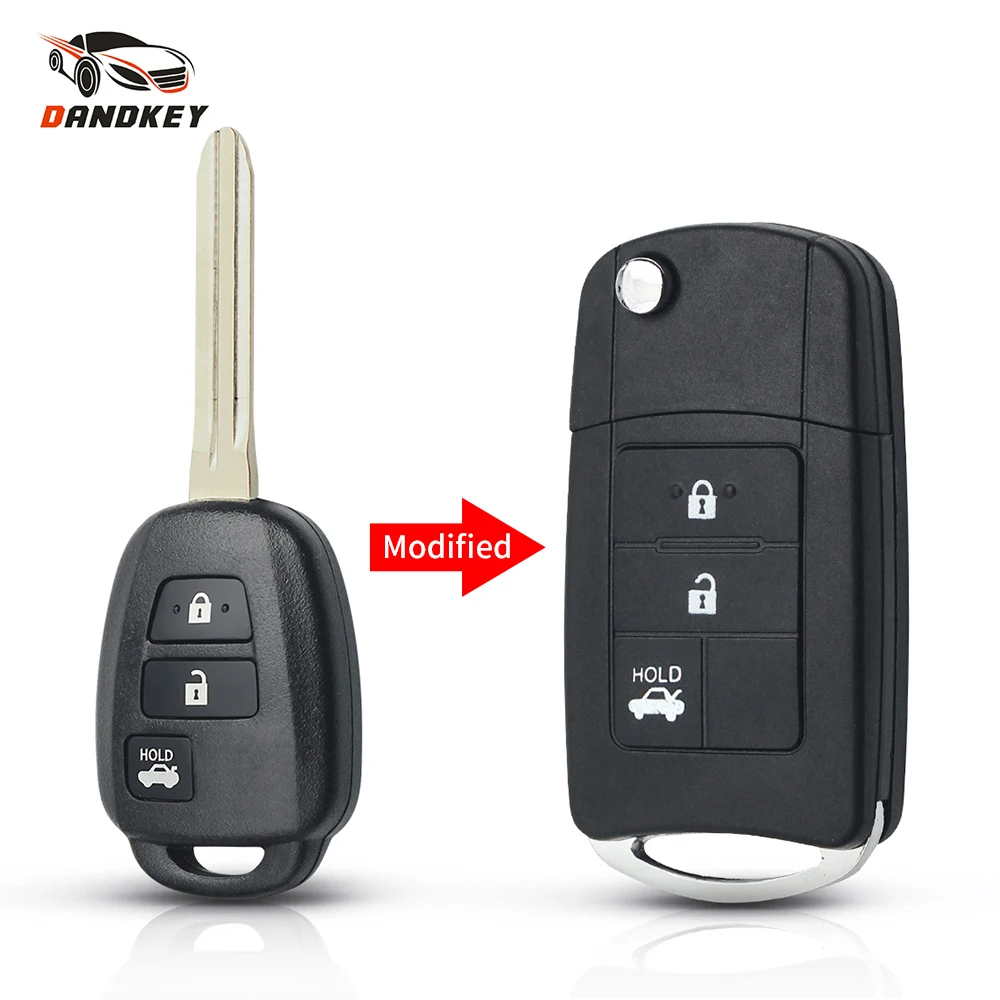 

Dandkey Modified Remote Key Shell Case for Toyota Corolla RAV4 Camry Prius 2012 2013 2014 2015 2016 2017 Uncut TOY43 3 Buttons