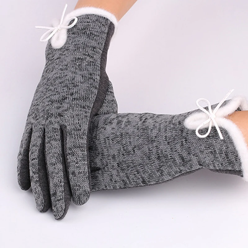 dark gray 1 пара, брендовые высококачественные женские зимние шерстяные перчатки рукавицы из кашемира, элегантные теплые плюшевые перчатки с бантом - Цвет: dark gray