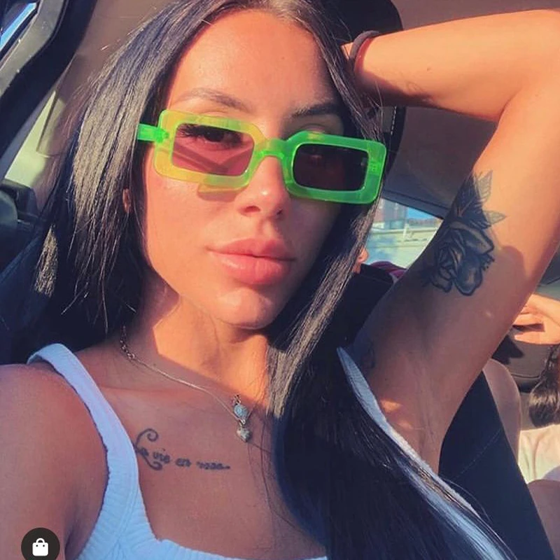

QPeClou 2020 New Small Square Cute Fluorescent Green Sunglasses Women Fashion Candy Color Sun Glasses Female Sexy Green Shades