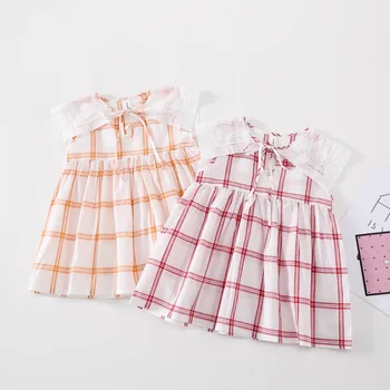 

WLG Girls Boutique Dress Kids Summer Sleeveless Plaid Pink Orange Dresses Baby Girl Cute Clothes for 1-5 Years
