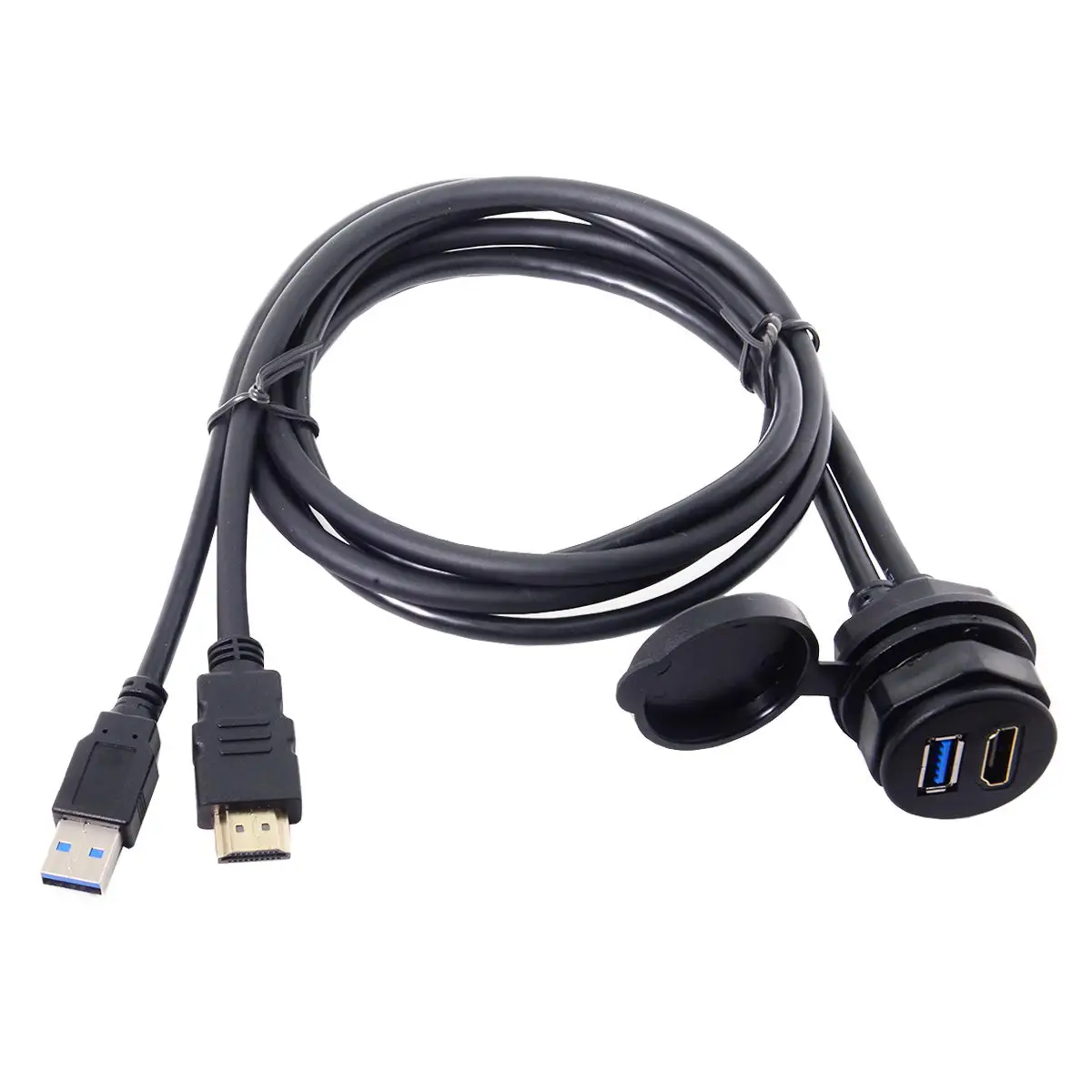 Combo USB 3.0& HDTV HDMI 1.4 Male to Female Extension Cable with Waterproofable Mount Shell 100cm