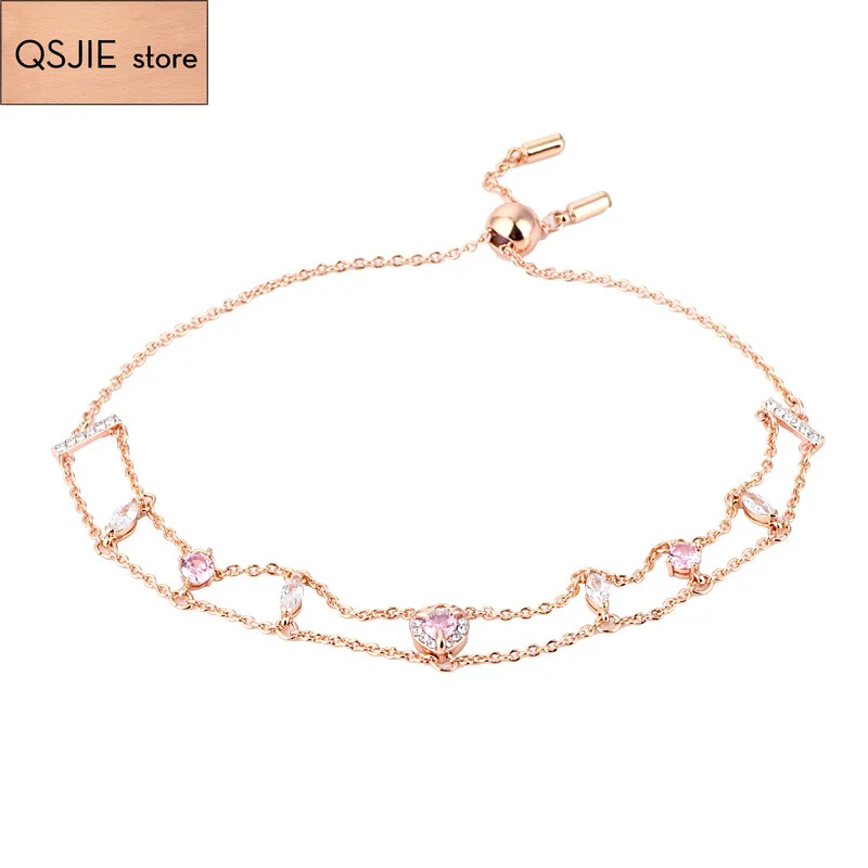 Высокое качество SWA, австрийский романтический розовый кристалл любовь двухслойный двухрядный женский браслет