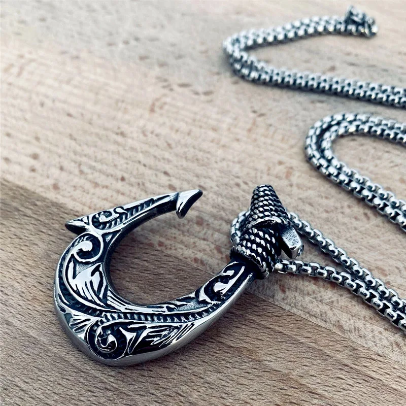 Retro Fish Hook Shape Pendant Necklace Nordic Celtic Stainless Steel Viking  Necklace For Men Women Fashion Norse Amulet Jewelry - AliExpress