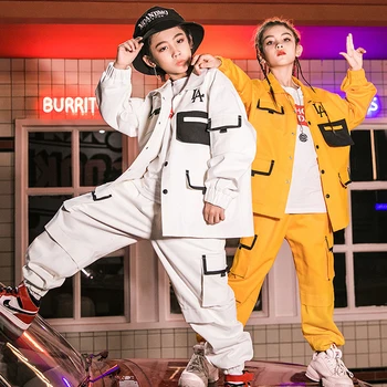 

Hip Hop Kids New Boys Street Wear Orange White Hip Hop Pants Girls Jazz Suit Children Ballroom Performance Hip Hop Clothing 3046