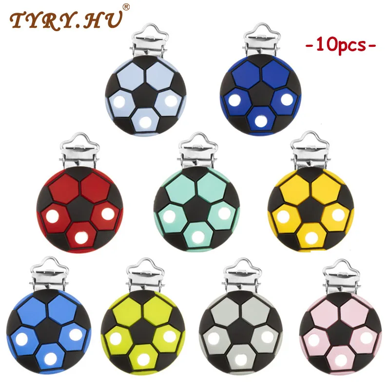 

TYRY.HU 10pc Football Silicone Baby Pacifier Chain Clip Holder DIY Infant Soother Clip Adapters Attachments Silicone Clip beads