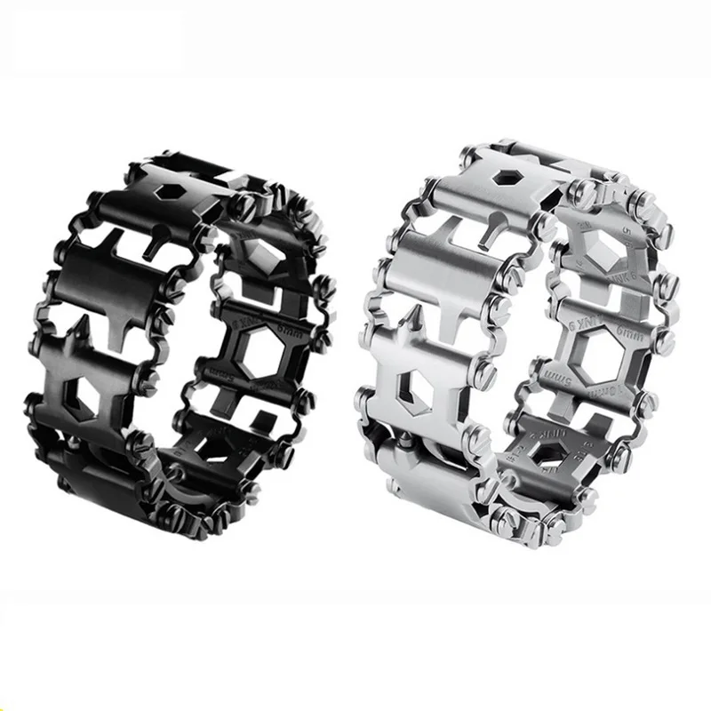 29 in 1 Multifunctional Tread Bracelet Stainless Steel Outdoor Bolt Driver Kits Travel Friendly Wearable Multitool Hand Tools