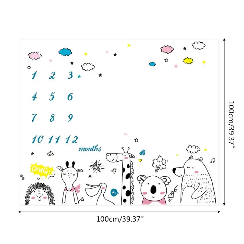 Baby Monthly Record Growth Milestone Blanket Newborn Cute Animal Pattern Cloth Dropshipping 3