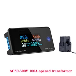 LCD Digital Panel Wattmeter and Energy Power Meter with Voltage, Current, and Frequency Display (AC 50 - 300A 100A)