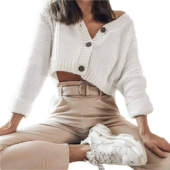 

Fashion Winter Women V-Neck Sweater Long Sleeve Knitted Loose Sweater Jumper Tops Knitwear Outerwear Solid Cardigan Sweaters