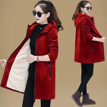 

Autumn Winter Women's Fleece Jacket Coats Female Long Hooded Coats Outerwear Warm Thick Female Slim Fit Hoodies Jackets