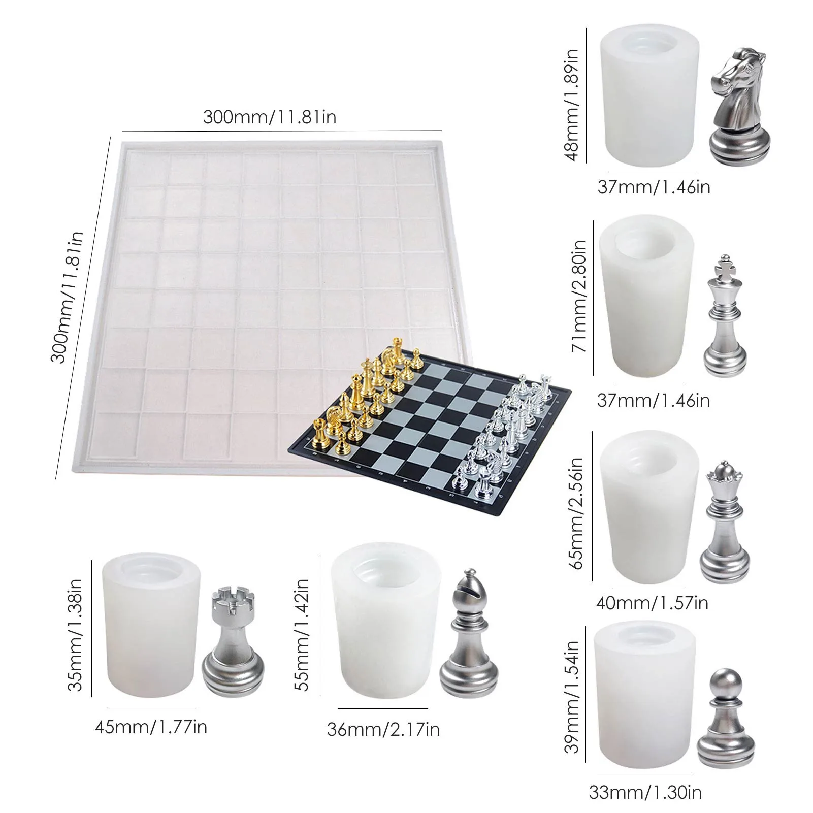 Chess Board Silicone Mold International Chess Epoxy Resin Casting Mold  Chess Set with Checkers Board Silicone