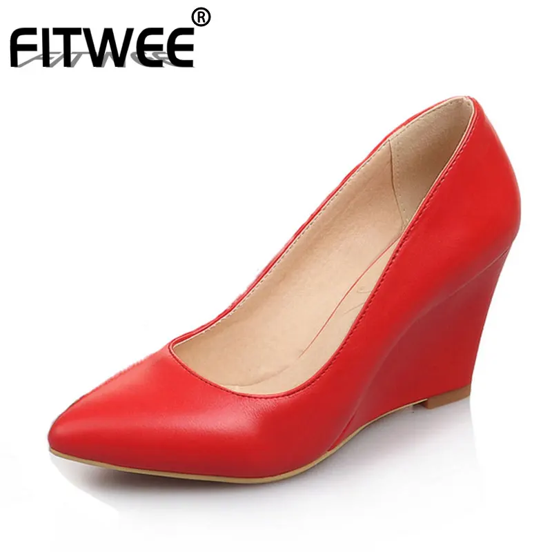 FITWEE 6 Цвет s Размеры Большие размеры 33 43 Офисные женские туфли на танкетке высоком