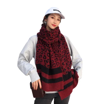 

Classic Leopard Knit Scarves Women Thicken Faux Cashmere Shawl Fashion Wild Ladies Stoles Leopard Pink Pashmina Scarf For Women