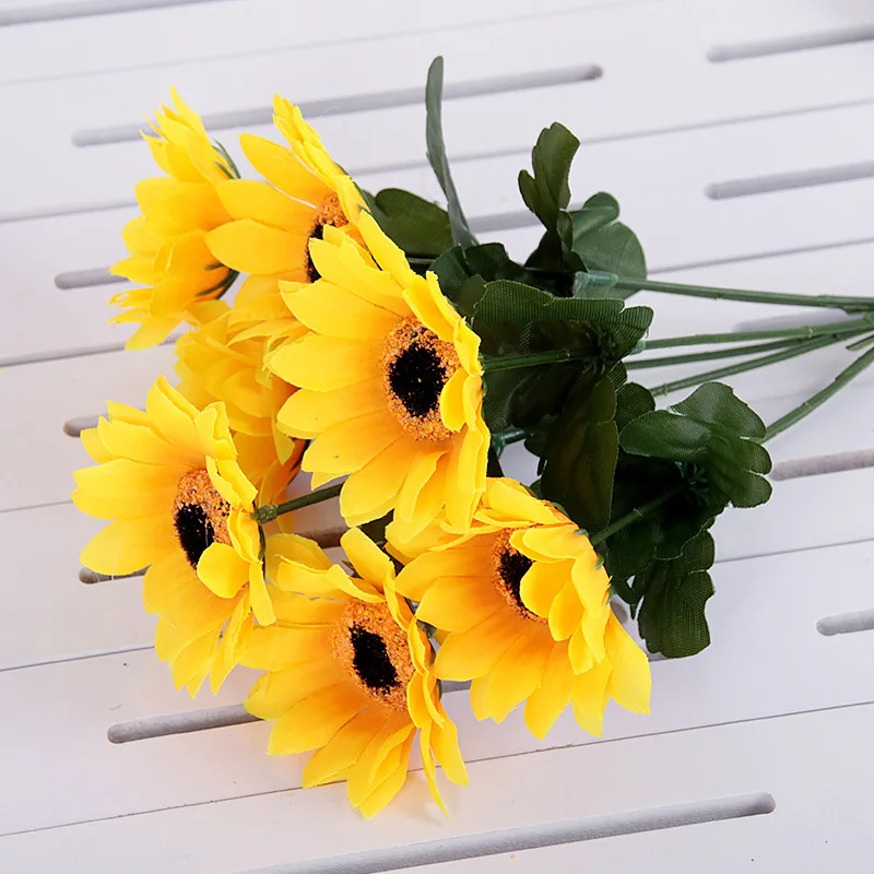 

7Heads Artificial Big Sunflower Silk Flowers Room Home Floral Decors Bouquet