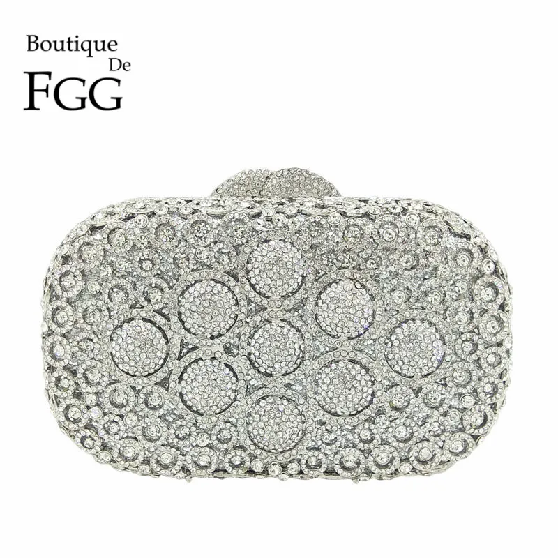 Женский клатч со стразами Boutique De FGG серебристая вечерняя сумочка с вырезами