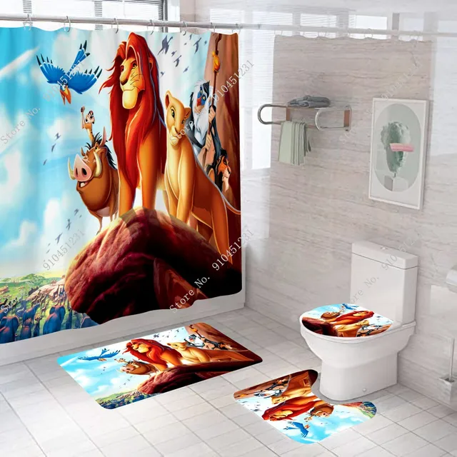 Juego de cortinas de ducha con estampado del Rey León Simba, impermeables,  a prueba de moho, cubierta de poliéster para inodoro, alfombras  antideslizantes para Baño - AliExpress