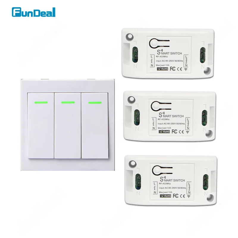 JoyDeal 433 Mhz Smart Home Living Room Bedroom Wireless RF Remote Control Switch AC 110V 220V 3 Button 86 Wall Panel Transmitter |