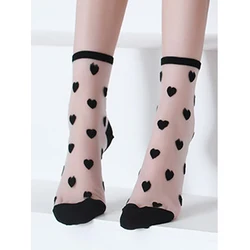 Ultra-thin Silk Transparent Woman Socks Summer Autumn Fashion Short Flower Harajuku Cute Style Breathable Ankle Socks Short