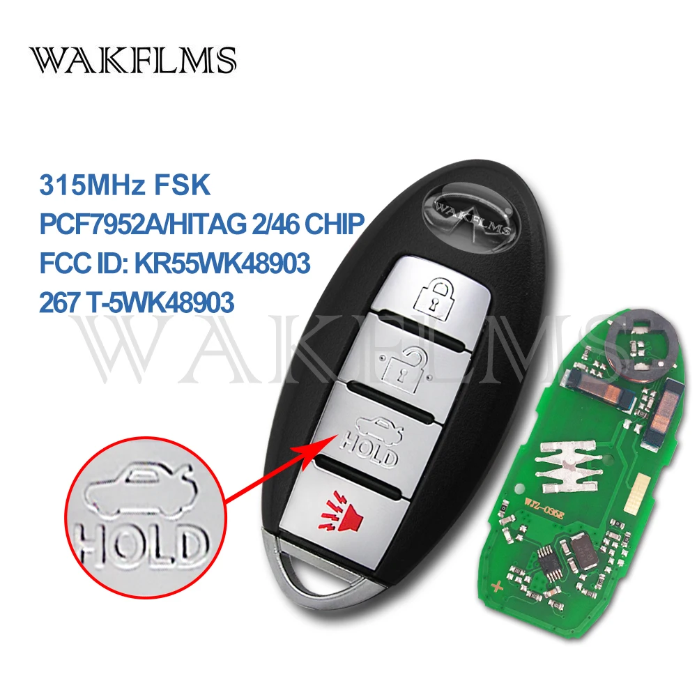 4 Button Smart Car Remote Key 315Mhz For Infiniti G25 G35 G37 Q60 2007 2008 2011 2009 2012 2013 with PCF7952A Chip KR55WK48903