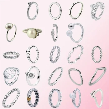 

100% 925 Sterling Silver Crown Bird Flower Heart-shaped Pearl Jewelry Ring Free Shipping Wholesale Wedding Rings for Women