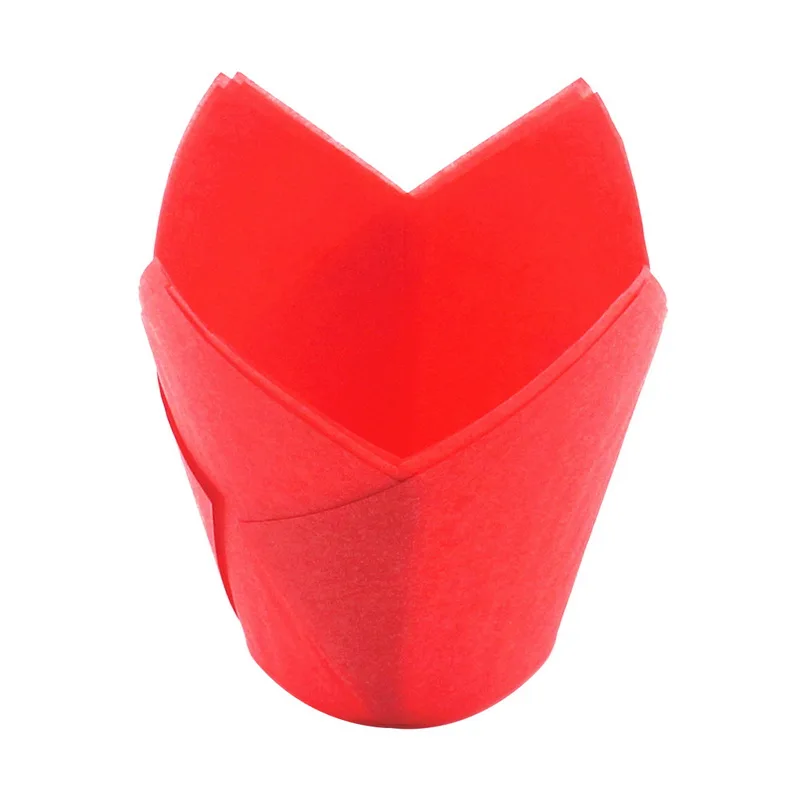 50pcs red Urijk 50 шт./компл. инструмент для украшения торта тюльпаны Бумажные Формочки Для Выпечки бумажная формочка подставка маслостойкая Маффин чашка поставки для свадебной вечеринки - Цвет: 50pcs red