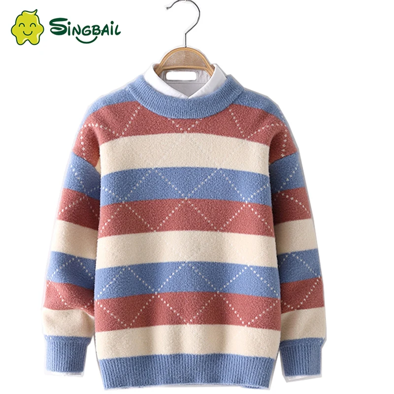 SINGBAIL свитер на маленькую девочку sweaters for girls теплый свитер на мальчика вязаный кардиган детский свитер девочки 10 лет детские кофты для мальчиков свитер