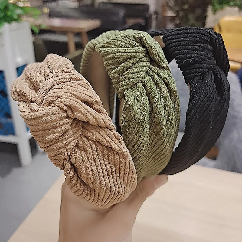 

Women's Retro Knotted Hairbands Sweet Solid Color Hairband Headband Headwear Girl Fashion Cotton turbans Hair Band Autumn Winter