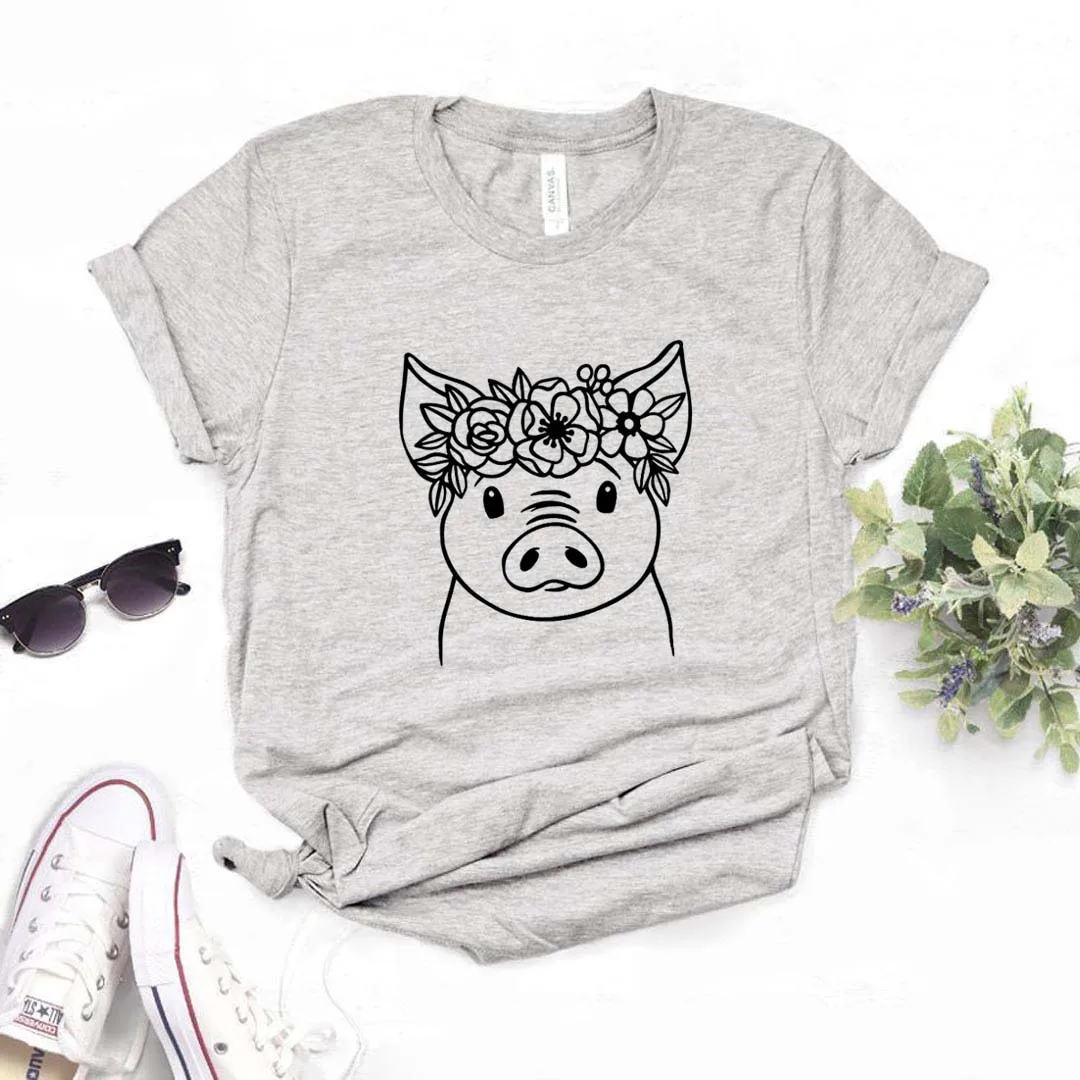 

Floral Pig Print Women Tshirts Cotton Casual Funny t Shirt For Lady Yong Girl Top Tee Hipster FS-249