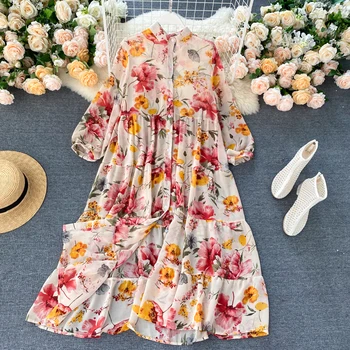 

Bohemian Summer Women Chiffon Long Dress Women 2020 Long Sleeve Vestidos Elegant A-line Single Breasted Boho Chic Dresses New