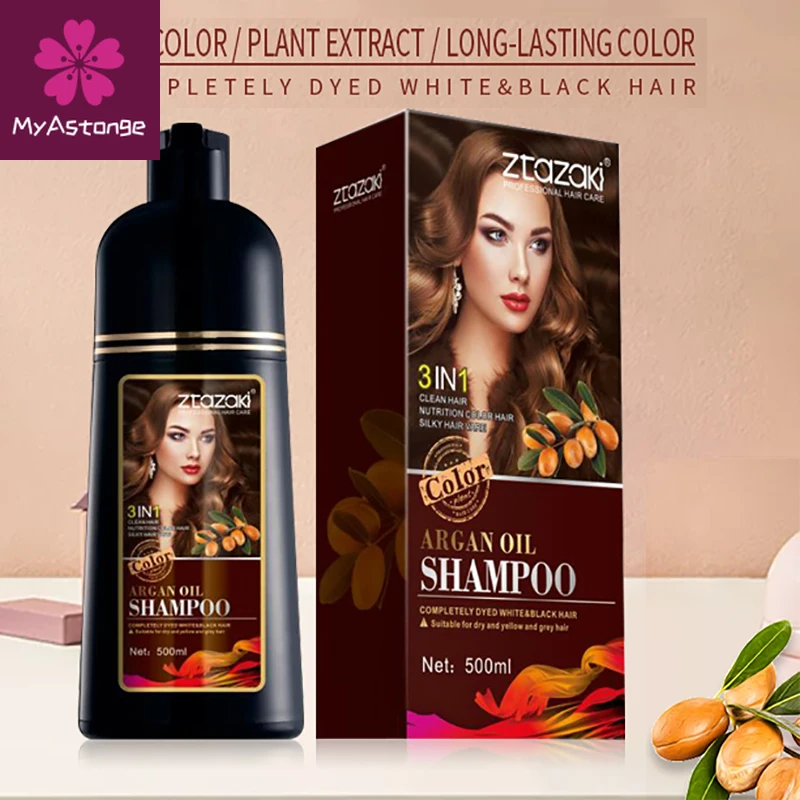 zhiyoume 500ml Natural Long Lasting Argan Oil Essence Permanent Fast Hair Color Dye Shampoo Dark Brown For Women Dying Gray Hair geeetech 1roll 1kg 1 75mm pla filament vacuum packaging overseas warehouses brown color for 3d printer fast ship