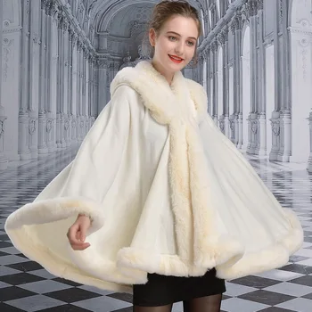 SC393 2019 Poncho Collo di Pelliccia del Faux Delle Donne Due Strati Cappello di Inverno Del Capo di Spessore Bianco Nero Lavorato A Maglia Mantello Più Il Formato Grande pendolo Cardigan