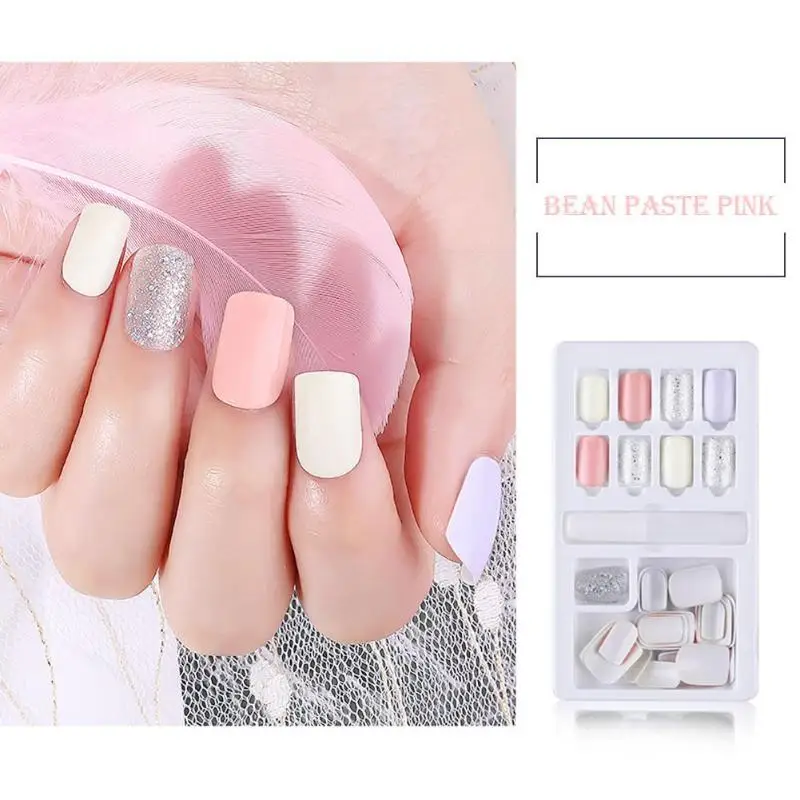 04 30PCS Fashion False Nails Bling Powder Nail Polish Fake Nails With Glue Stickers Glue On Nail Chip Extensions DIY False Nail - Цвет: 04