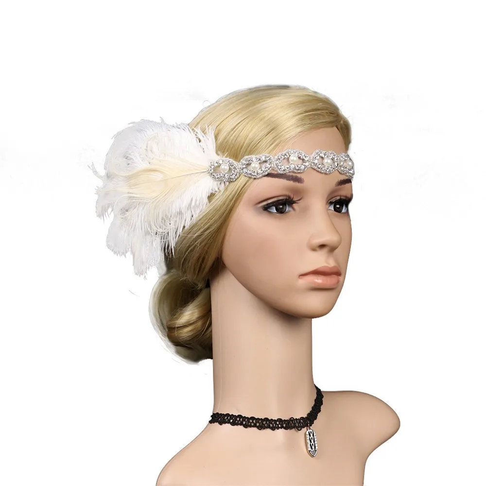 Резинки для волос аксессуары для женщин 1920s головной убор перо обруч с завязкой Great Gatsby головной убор Винтаж резинки для волос
