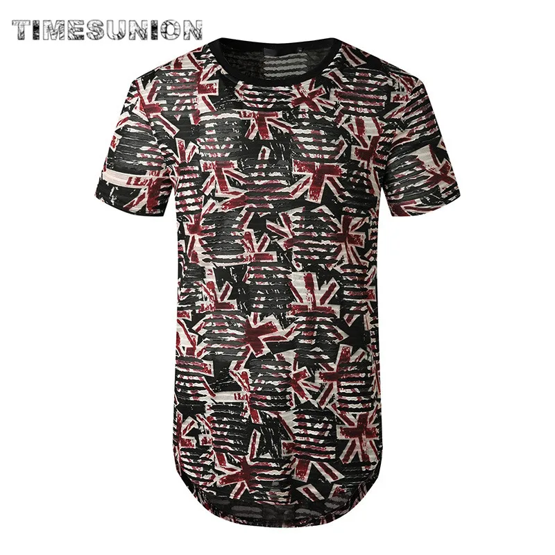 Футболка мужская оверсайз в стиле хип хоп длинная уличная одежда с принтом и