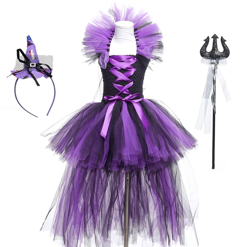 Girls Dress Cosplay Evil Queen Costume Kids Tutu Dress For Halloween