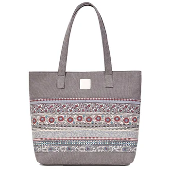 

FGGS-Women'S Shoulder Bag Casual National Wind Tote Bag Female Bag Canvas Bag Portable Big Bag Shopping Bag