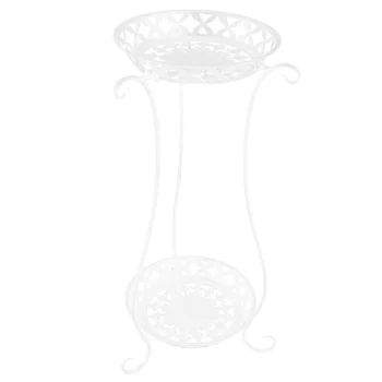 

Wrought Iron Flowerpot Rack Double Layer Plant Pot Stand Decorative Flower Pot Vase Shape Shelf for Home Balcony Garden (White,