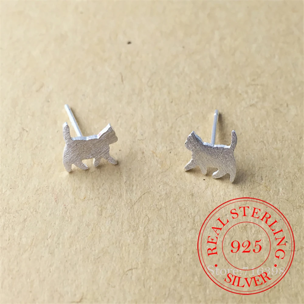 100% 925 Sterling Silver Prevenire L'Allergia Gatto Orecchini Con Perno Per Le Donne Ragazze Gioelleria Raffinata E Alla Moda Boucle D' Oreille Pendie