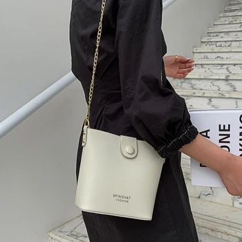 

Korean Style Women's Composite Bag Bucket Simple Retro Solid Color Messenger Shoulder Bag 2019*