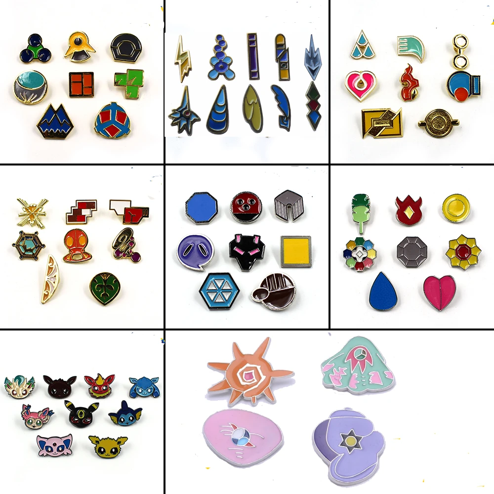 突くジムバッジ関東johto Hoenn Sinnoh Unovaカロスリーグ地域ピンブローチセットポケットモンスター Aliexpress