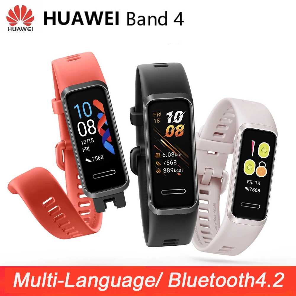 Оригинальные Смарт-часы huawei Band 4, смарт-спортивный браслет, монитор сердечного ритма, часы с usb-зарядкой