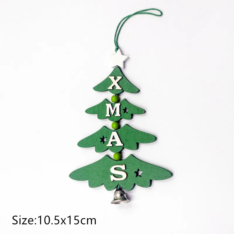 1pc-13-tree green Рождественский Деревянный DIY кулон Noel гирлянды фигурные рождественские украшения для дома Natal Navidad дерево декор подарки на год - Цвет: 1pc-13-tree green