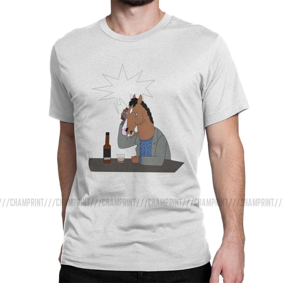 Винтажная Мужская футболка Bojack Horseman с круглым воротником, футболка из чистого хлопка с мультипликационным принтом Swag, сериал комиксов, футболки с коротким рукавом, топы с принтами - Цвет: Белый