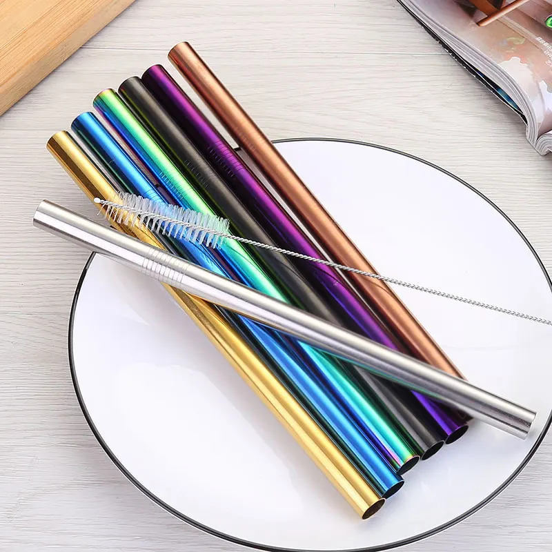 

Stainless Steel Straw Multicolor Pearl Milk Tea Juice Drinking Straw Reusable Straight Straws Bar Tools Kitchen Supplies