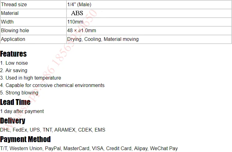 Description Picture 3 of item1of4 Inch Compressed Air Nozzle, 110mm Wide Air Knife ABS Nozzle, Air Blowing Nozzle, ABS727 Wind Nozzle