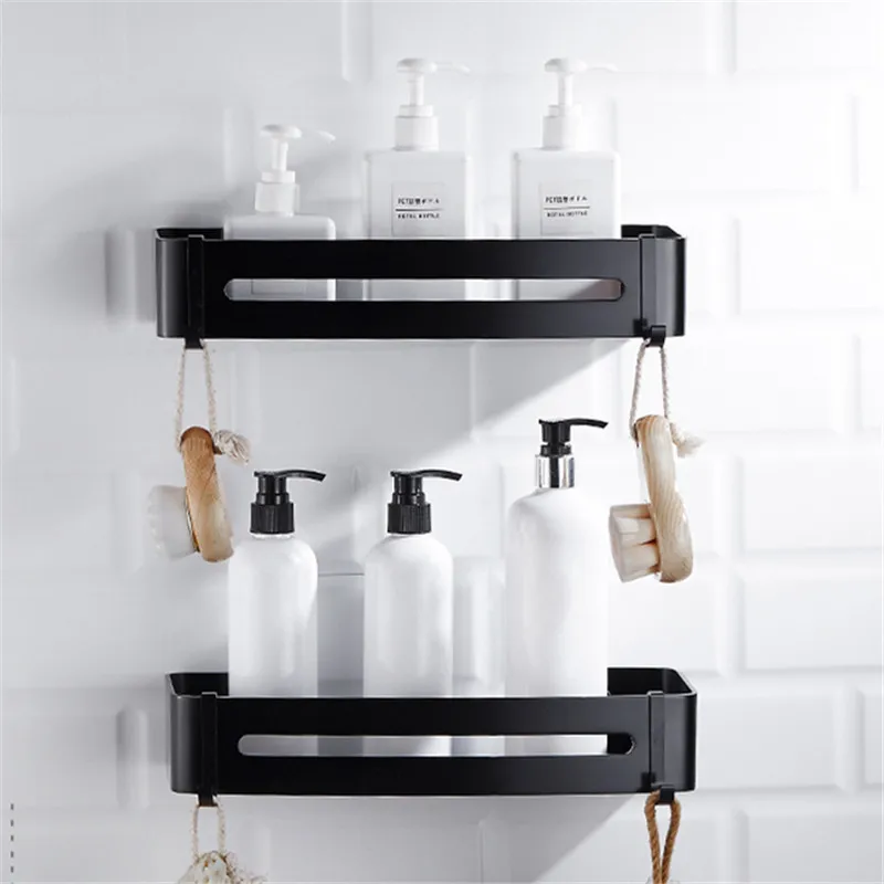 

LIUYUE Bathroom Shelves Black Aluminum Bathroom Square Holder Hooks Wall Mounted Shampoo Shelf Cosmetic Shelves Storage Rack